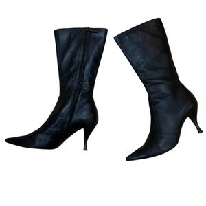 Sergio Rossi Black Leather Y2K Style Mid Calf Boots